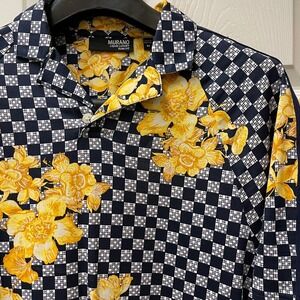 Murano Liquid Luxury Men's M Polo Shirt Slim Fit Floral Looking Glass Checkered